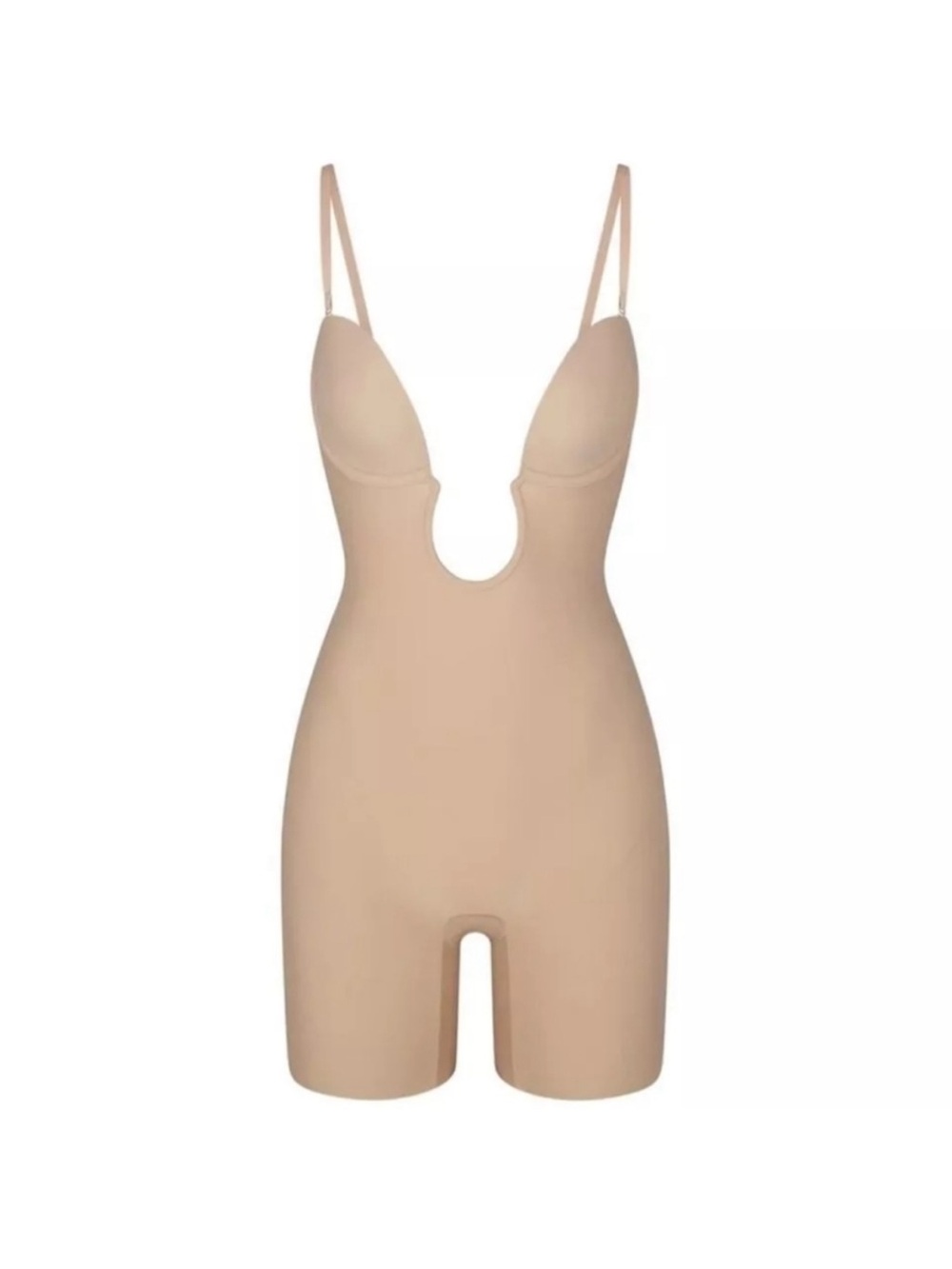 SKIMS‎ All In ONE Deep Plunge Shapewear Mid Thigh Bodysuit  size L Clay NWT